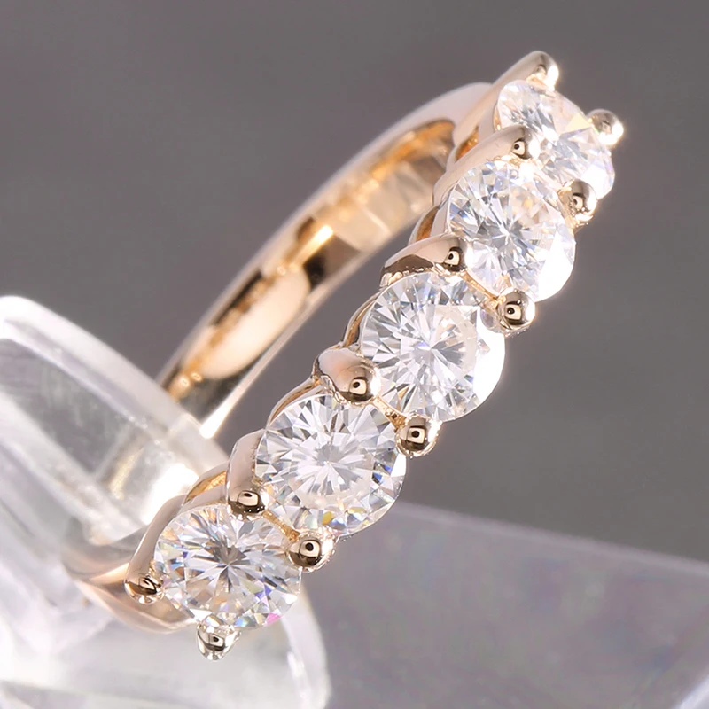 Goedkoop Transgems Solid 14K 585 Geel Goud 1.25CTW 4mm F Kleur Moissanite Diamond Half Eternity Wedding Band Ringen voor vrouwen Sieraden