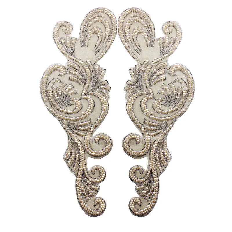 5pair-Large-Floral-Long-Mirror-Pair-Beads-Hot-Fix-Rhinestone-Iron-on-Patches-Sticker-Motif-Embellishment