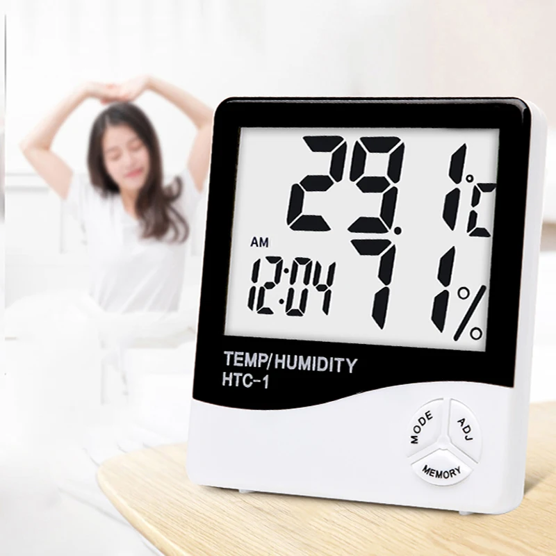

Digital Thermometer Hygrometer Electronic LCD Temperature Humidity Meter Weather Station Indoor Outdoor Clock HTC-1