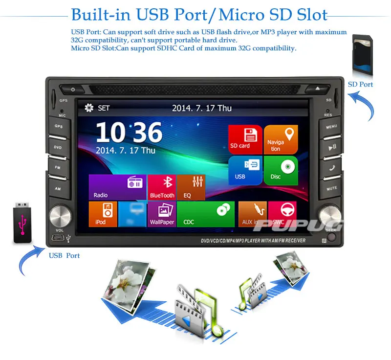 Best Wireless Rear Camera+Universal 6.2 inch Touch Screen Car GPS Navigation DVD Player Support AM FM Radio /Steering Wheel Control 5