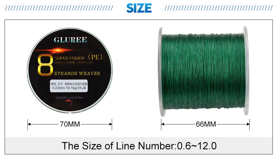 GLUREE 300M328Yards 8 Stands PE Line Braided Fishing Line 100% PE Multifilament Fishing Line Super Strong High Quality 13-200LB (10)