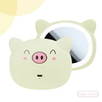 

Mini Cute Pig Makeup Mirror LED Night Light Cartoon Rechargeable LED Lamp Portable Handheld Mirror Light for Gift Cosmetic MYC