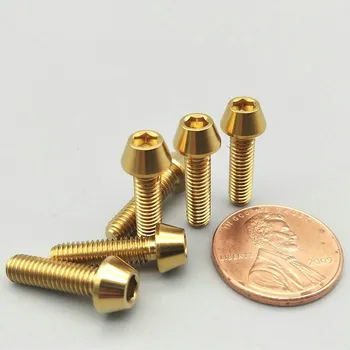 

4/6pcs Bicycle Clip Fixed Ti Bolts M6 x15mm Cone Hexagon Socket Head Steel/Gold Color Titanium Screws Ti Fastener