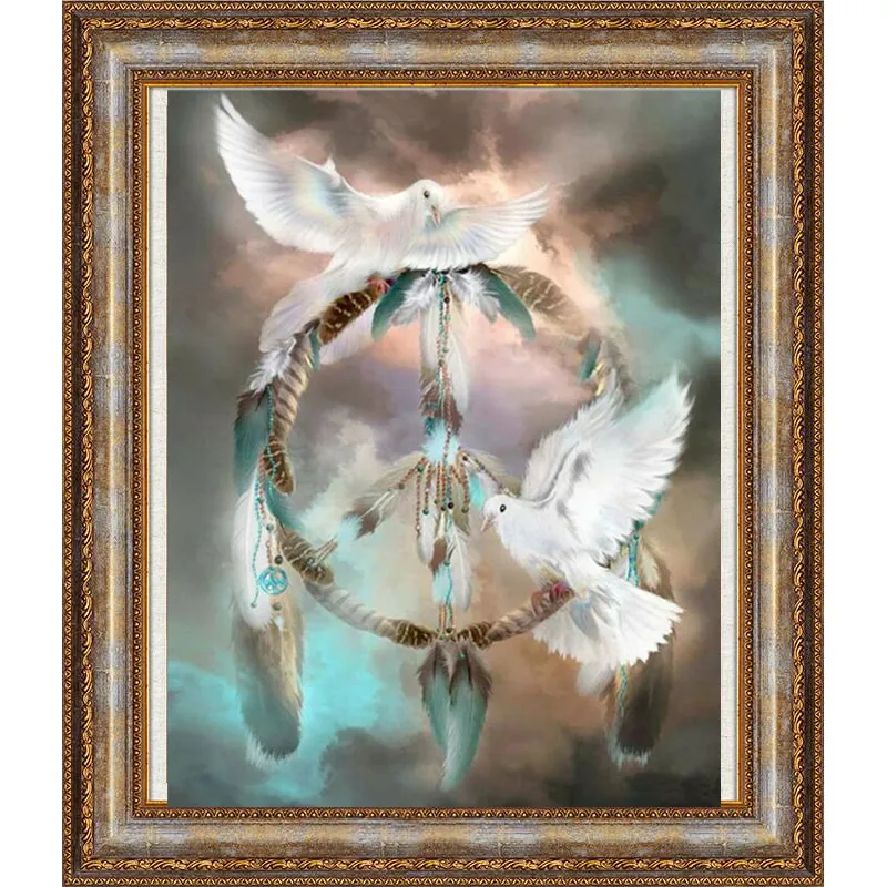 Dream catcher & pigeon picture DIY Full Diamond Embroidery Round