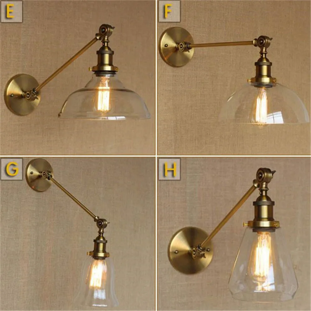 Industrial Wall Lamps Vintage Bedside Wall Light Clear Glass Lampshade