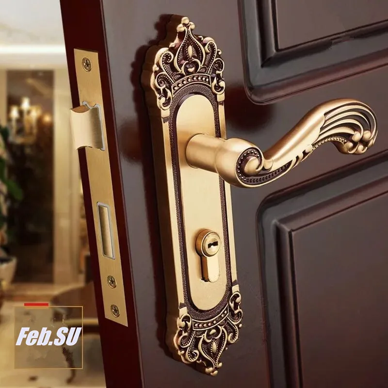 

EURO STYLE BRASS MATERIAL DOOR HANDLE LOCK WITH LOCK BODY AND CYLINDER