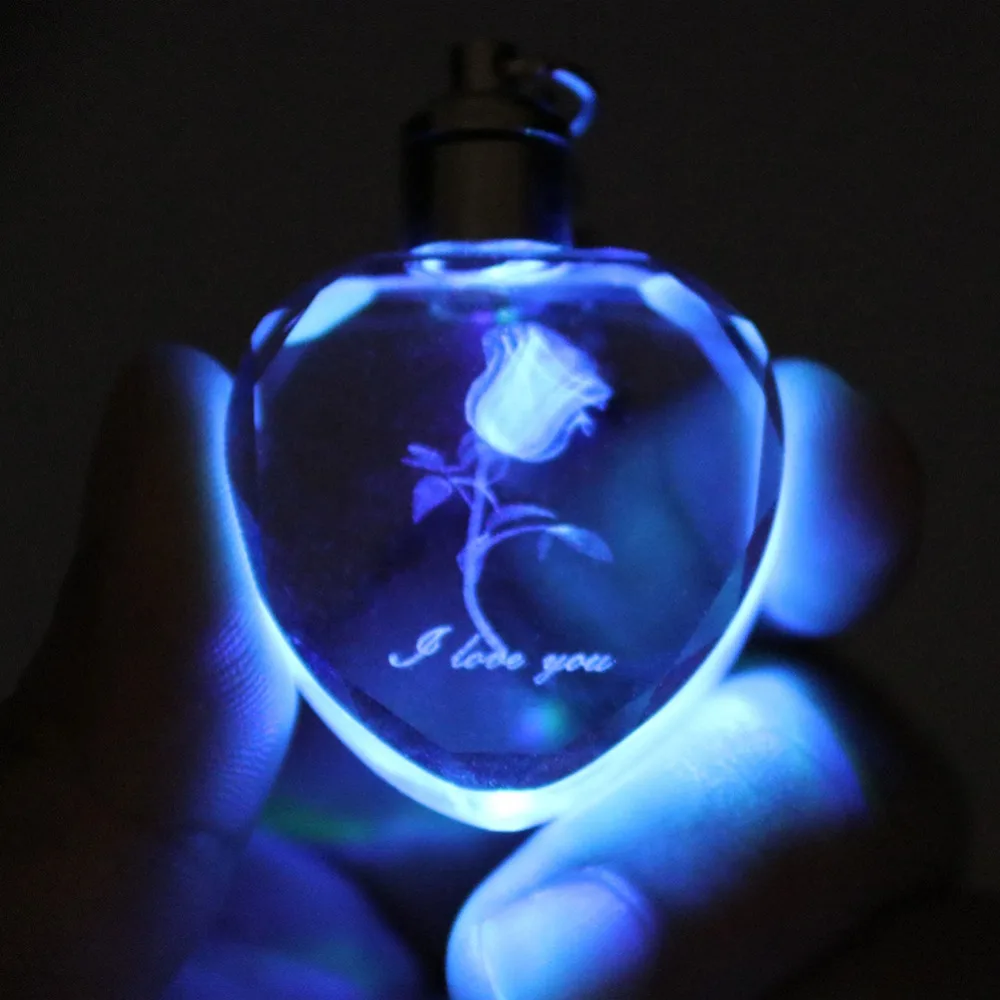 

Luminous Heart-shaped Crystal Glowing Rose Key Chains Colorful Key rings Souvenir Small Valentine's Day gifts Keychain #279984