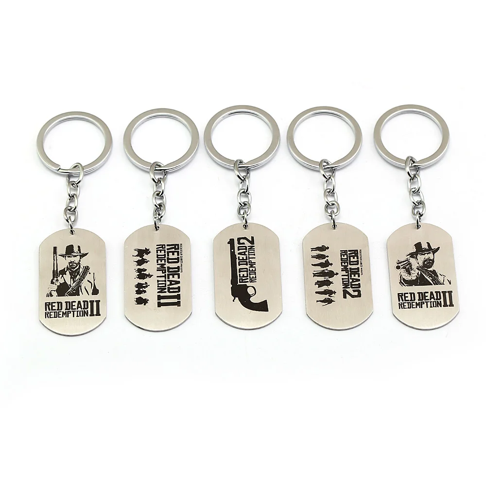 

New Fashion Jewelry Keychain Tag Pendants Gun Pattern Game Red Dead Redemption 2 Keyring Chaveiro Accessory