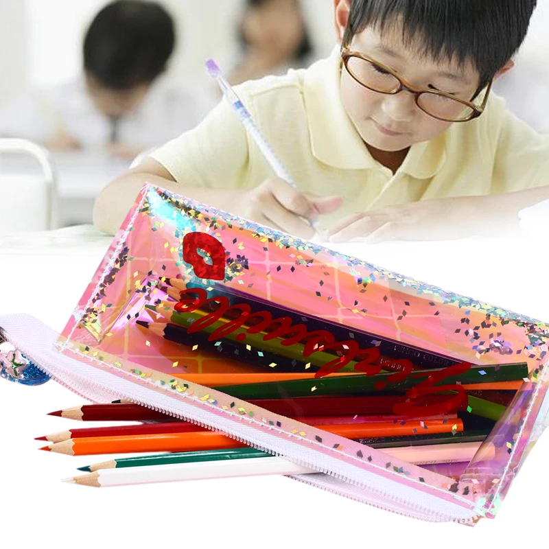 Карандаш «кавай» сумка для хранения прозрачный пенал Радужный Блеск ручка сумка для хранения случайный цвет канцелярские принадлежности