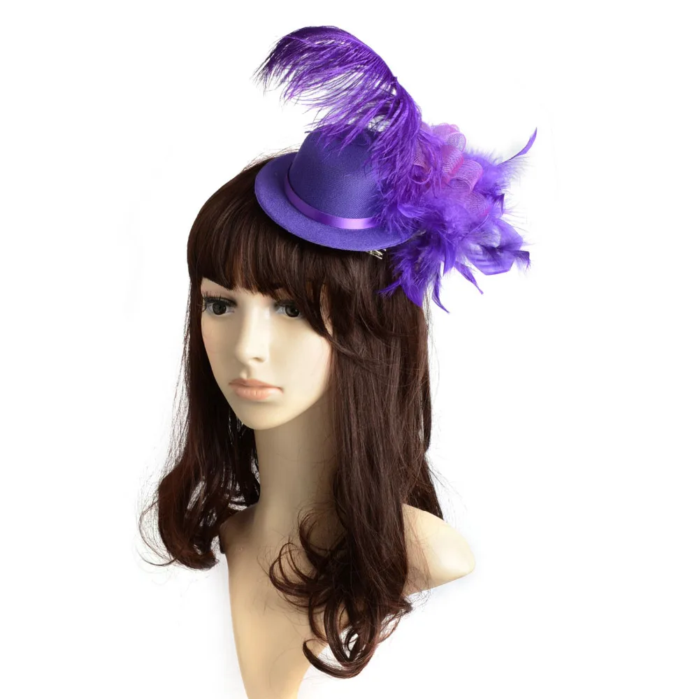 New Hot Sale Solid Adult Women Feather Mini Top Hat Organza Mesh Hair Clip Fascinator Wedding Bridal Party Brides Accessories |