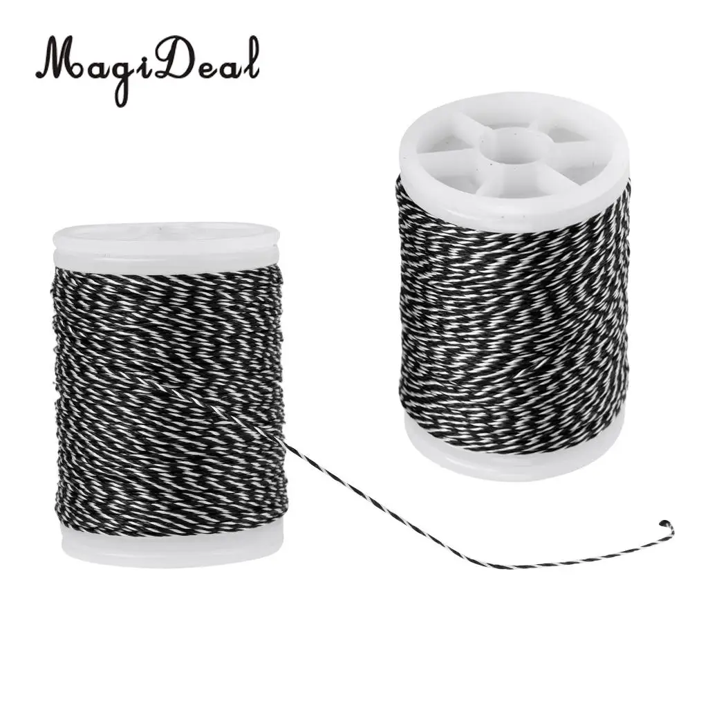 MagiDeal 2 Pcs 110m Fiber Archery Bow String Serving Material Bowstring Protect black&white