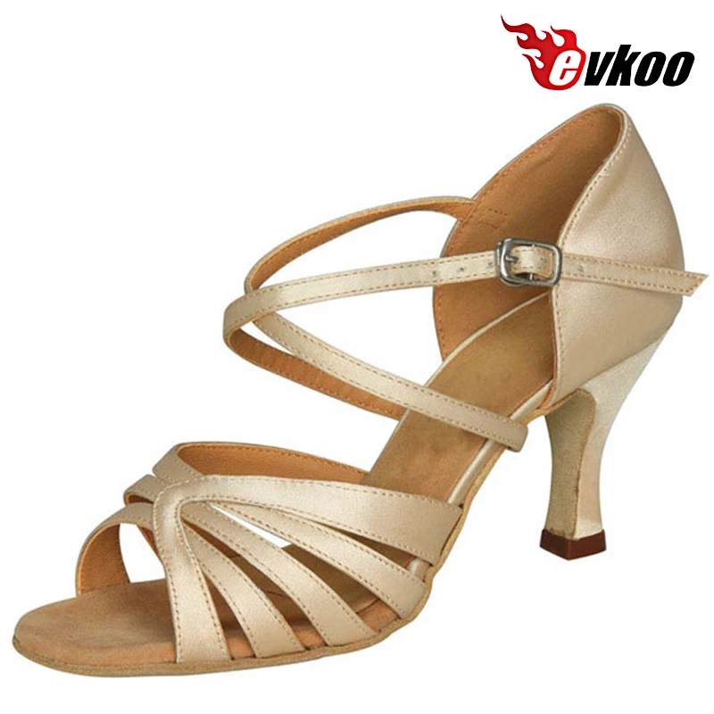 

Evkoodance Khaki Satin Woman Dance Shoes 7cm Heel Height Shoes Salsa Latin Leather Sole Free Shipping Shoes Evkoo-199