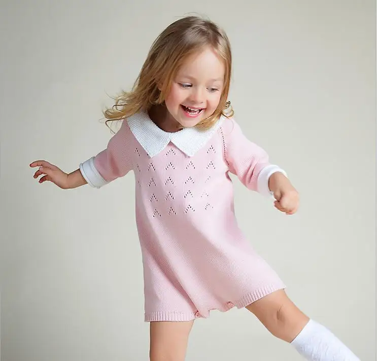 hot sale baby girl knitted dress kids cotton one piece dresses children