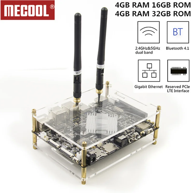 

MECOOL VS-RK3399 DIY RK3399 Mali-T860 TV Box Super Development Board 4K 10Bit VP9 Android 7.1 4G+32G/2G+16G H.264 H.265 1000M BT
