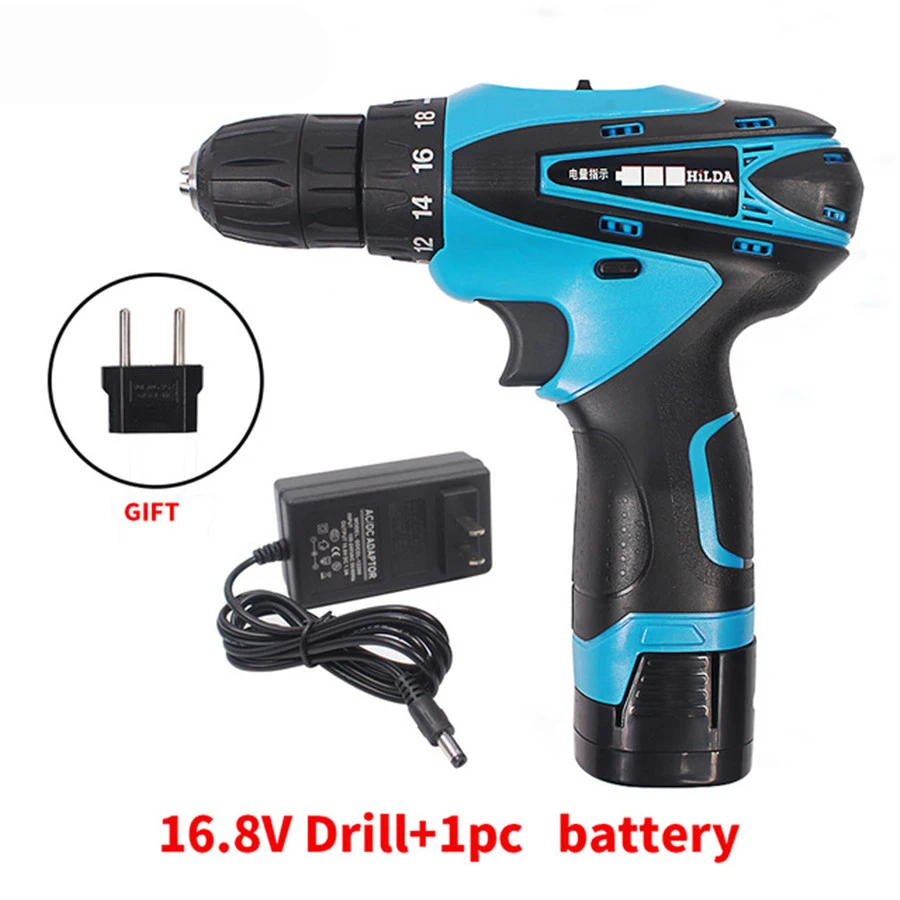 

16.8V Cordless Screwdriver Electric Drill Two-Speed Rechargeable Lithium Battery Waterproof Hand LED Light