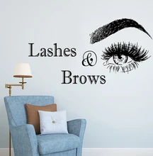 Wall Vinyl Decal Lashes And Brows Logo Wall Sticker Beauty Salon Decoration Vinyl Stickers For Wall Eyelashes Make Up Art AY1085