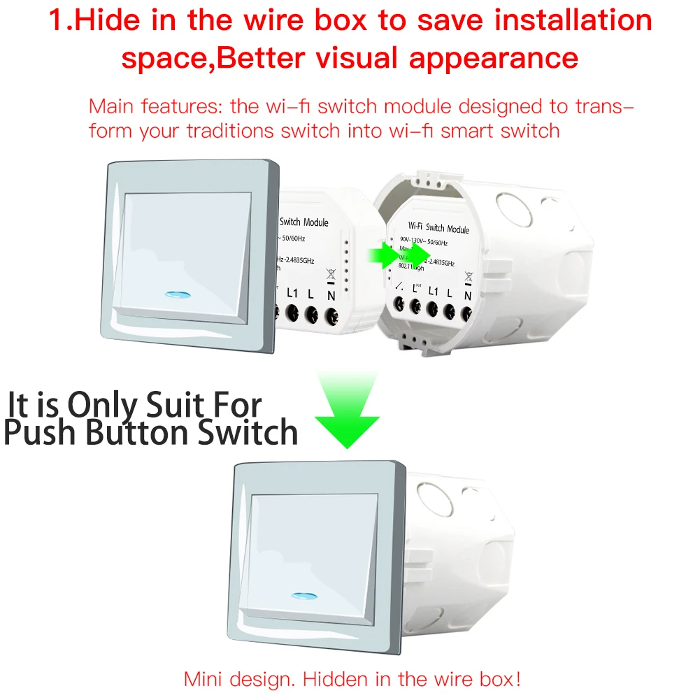 90 V-130 V 2 предмета Wi-Fi дистанционный переключатель освещения Diy выключатель модуль приложение Smart Life/приложение Tuya дистанционного Управление, работает с Amazon Alexa Echo Google Home