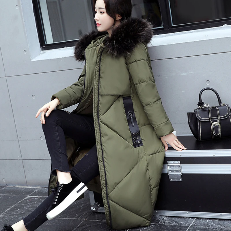 bleu Long army Veste D'hiver Parkas Capuche Femal Manteaux Noir Longues 2018 Hiver Green gris Fourrure Super Manches Femmes Chaud À Casual HqZOtEwTx