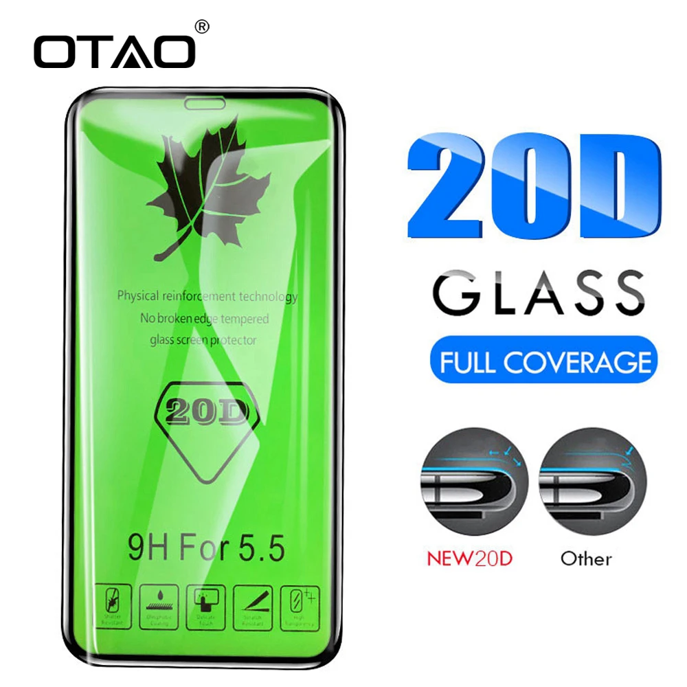 OTAO 20D изогнутое закаленное стекло для iphone 7 8 PLus 6 6S полное покрытие Защита экрана для iphone X XR XS Max Защитная стеклянная пленка
