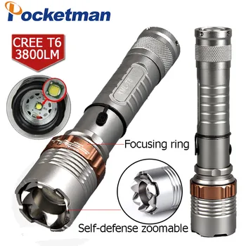 

LED flashlights XM-L T6 5200LM Rechargeable Torch Lamps powerful Lantern Tactical Emergency Defensive lamp
