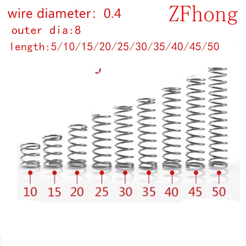 

50pcs/lot 0.4*8*5/10/15/20/25/30/35/40/45/50mm 0.4mm Stainless Steel Micro Small Compression spring
