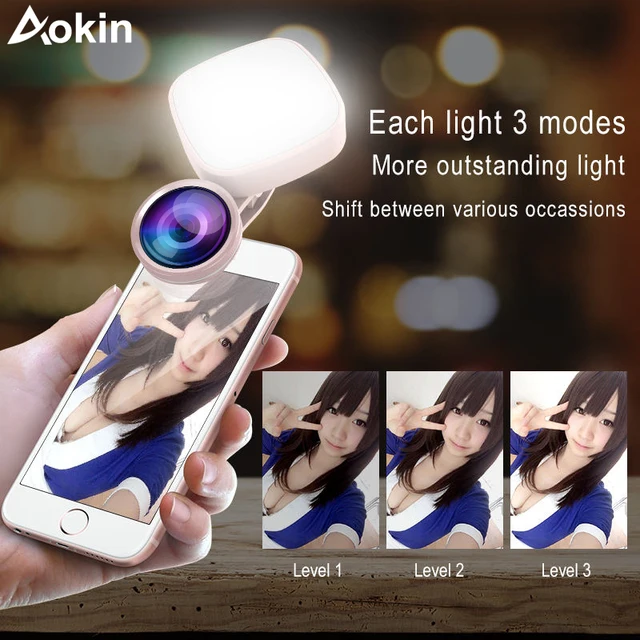 Aokin Selfie Ring Light with HD 3 in 1 Fisheye Wide Angle Macro Lens Flash Led Camera Phone Photography for iPhone Samsung Lens