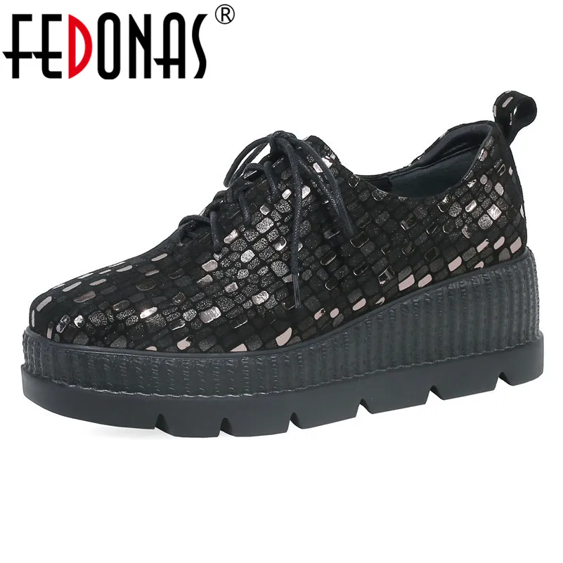 

FEDONAS New Arrival Summer Women Mixed Colors Platforms Shoes Genuine Leather Fashion Women Flats Round Toe Lace-up Single Shoes