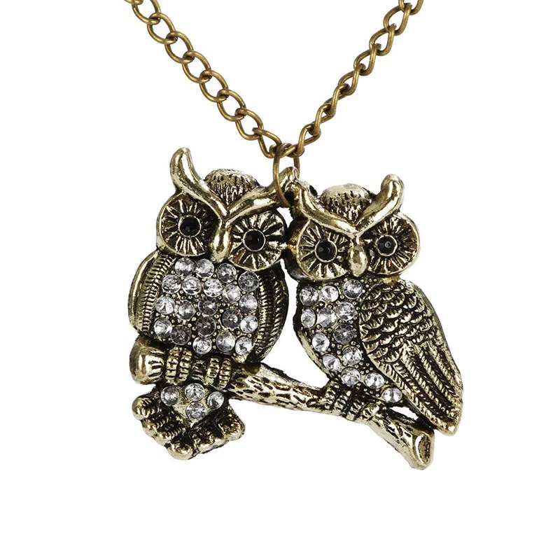 Image Women s Chic Girls Gold Plated Chain Double Owl Vintage Retro Lovely Necklace pendientes mujer accesorios Fashion Gift