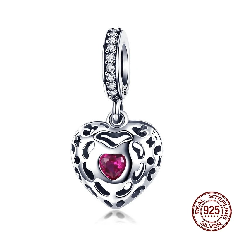 

Sterling Silver 925 Heart Shaped Pink CZ Pendant Charms fit Women Original Bracelet & Necklace Jewelry DIY