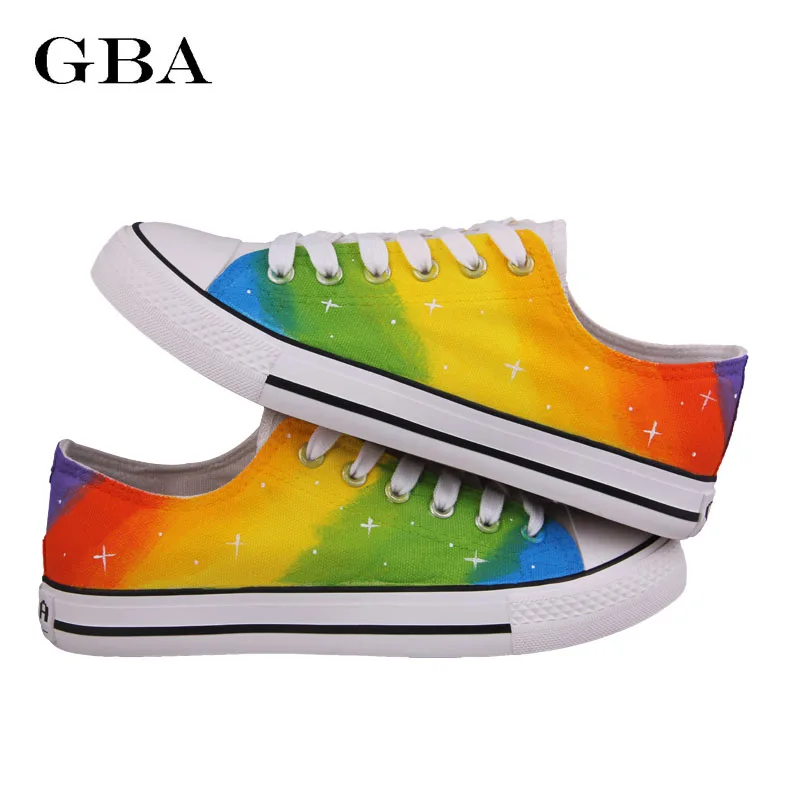 

Rainbow Color Shoes Hand Painted Casual Breathable Women Canvas Flat Lace-Up Gradient Harajuku Canvas Shoes Zapatos Mujer