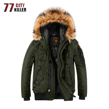 

77City Killer High Quality Winter Jacket Men Outwear Hooded Thick Warm Parka Men Fur Collar Multi-pocket Windbreaker Mens Parka