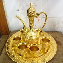 Наборы для ухода за кожей оформлен Старый цветок коллекционные известный сплав олова кувшин 1 Чай горшок 4 вина чашки 1 пластины украшения Настоящее Тибетский серебро, латунь