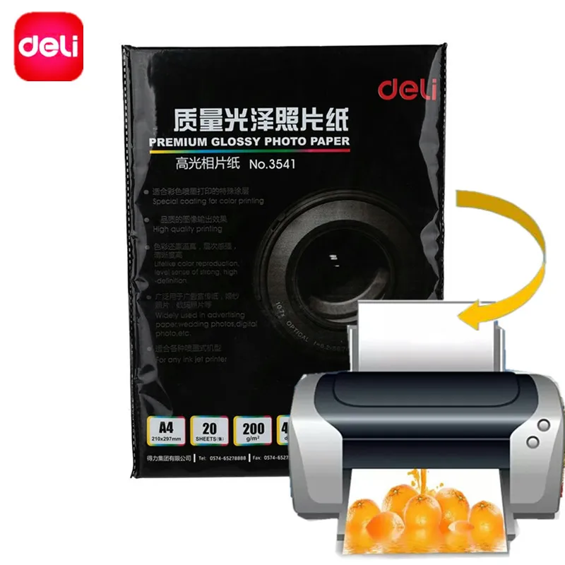 

Deli Printer Photo Paper A4 20 Sheets for Inkjet Printers Photo Paper High Glossy Photographic Printing Paper Office Supplies