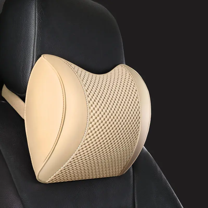 Дышащая Кожаная подушка под голову в машине с памятью на талии хлопок Автомобильная подушка для шеи поддержка сиденья четыре сезона подходит для большинства автомобилей - Цвет: beige pillow B 1pcs