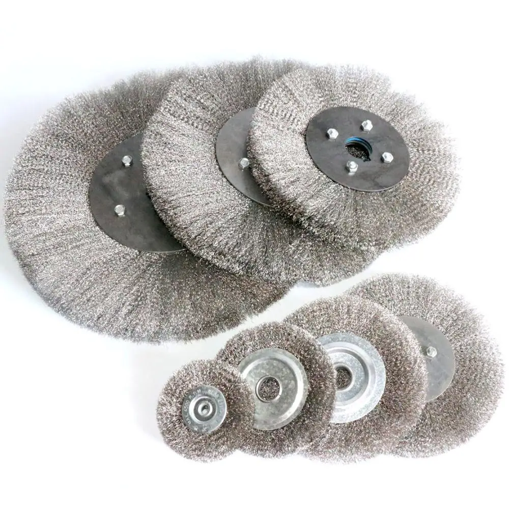 

0.15mm Stainless Steel Wire Wheel Brush 3"-10" Flat Type for Bench Grinder Polishing Abrasive Tool Metal Derust wood Deburring