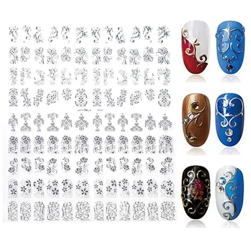 108 Pattern/Sheet Large Size Bronzing Nail Stickers Paste Manicure Gold ...