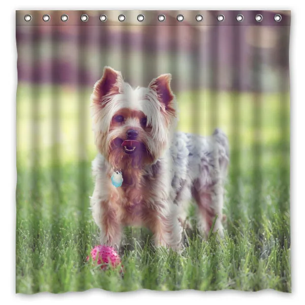 

Eco-friendly Polyester Fabric 180*180cm Modern Design Yorkshire Terrier Print Waterproof Bathroom Shower Curtain