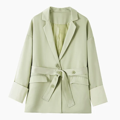 

European Brand New Designer 2019 Fall Autumn women Casual Solid Blazer feminino Double Breasted Jacket Mint green
