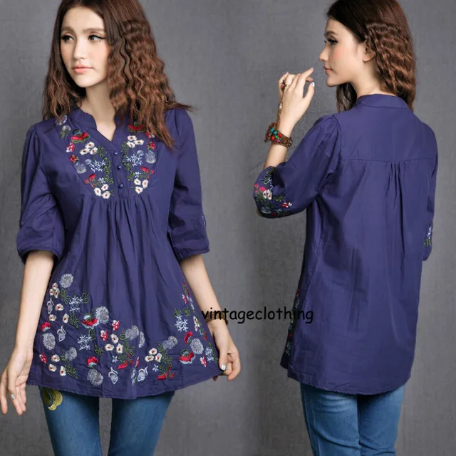Vintage 70s Colorful Mexican Ethnic Floral EMBROIDERED BOHO Hippie Blouse DRESS Women Peasant Clothing Cotton Vestidos Vintage 70s Colorful Mexican Ethnic Floral EMBROIDERED BOHO Hippie Blouse DRESS Women Peasant Clothing Cotton Vestidos
