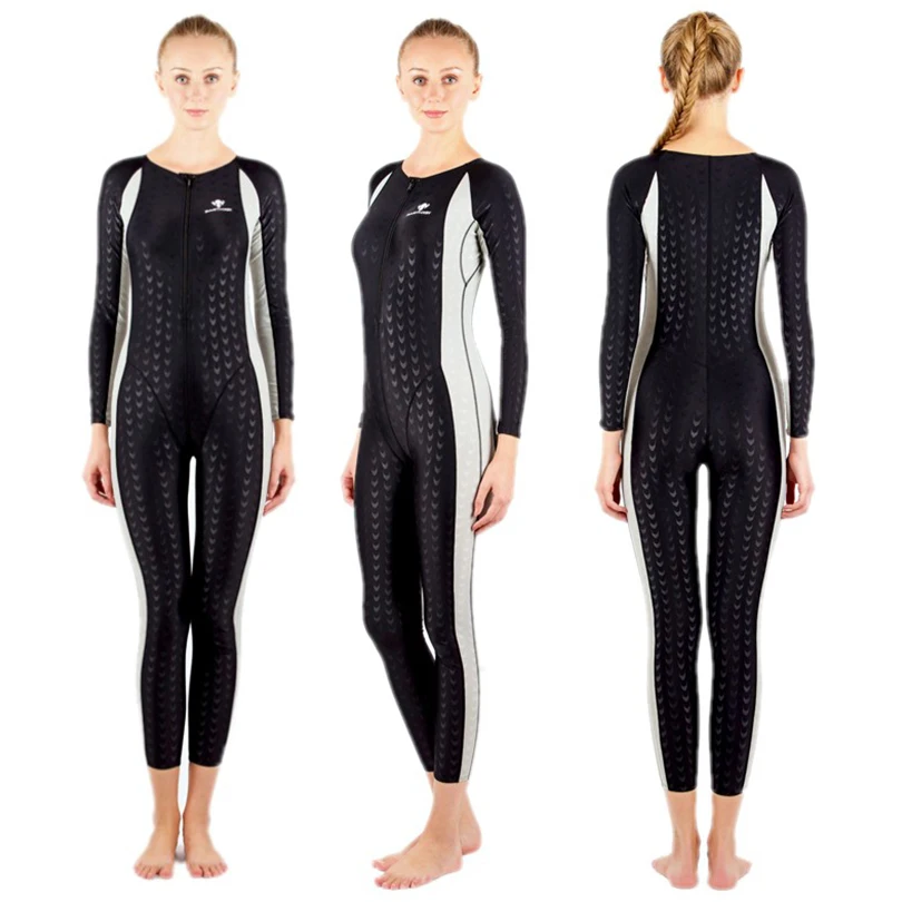 HXBY One Piece Women Swimsuit Front Zipper Long Sleeve Winter Swimming