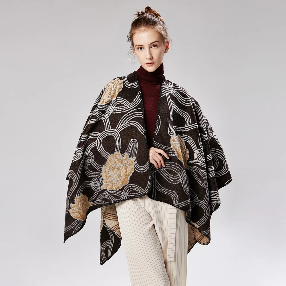 

Variety of classical art flower curve pattern jacquard warm shawl street imitation cashmere pop cloak 18016-20