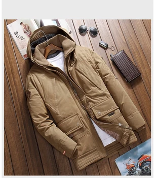 

2019 winter men's duck down coat regular length hooded warm parkas casual jackets for male khaki army green orange plus size 3xl