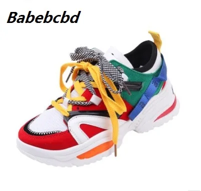 Babebcbd/брендовая мужская модная Повседневная дышащая мужская обувь; кроссовки на платформе со шнуровкой; высококачественные кроссовки; обувь для влюбленных - Цвет: Красный