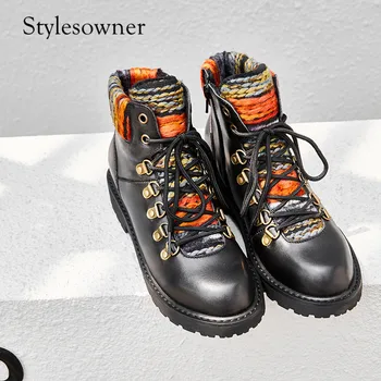 

Stylesowner Hot Selling Western Style Cool Martin Boots Low Heels Round Toe Thick Bottom Lace-up Shallow Short Boots Mixed Color