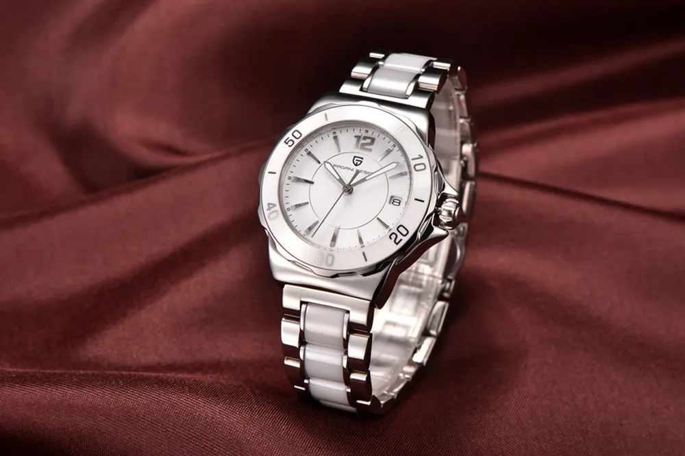 luxo branco cerâmica pulseira analógico relógio de