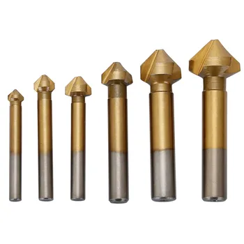 

6pcs 90 Degree 3 flute Chamfer Chamfering Edge HSS Mill Cutter Wood Countersink Dril Bits Steel
