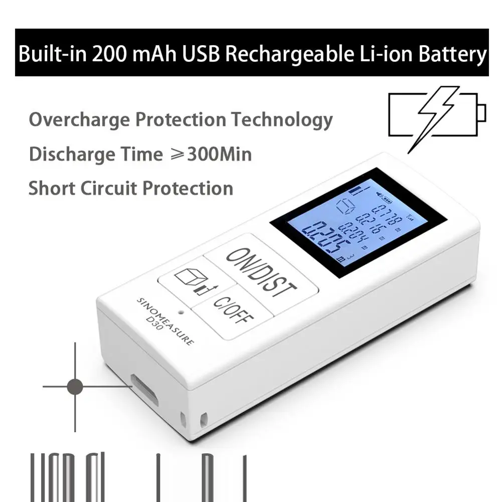 Мини 30 м USB Перезаряжаемый инфракрасный дальномер Карманный ручной ИК электронная линейка с подсветкой ЖК-дисплей измерение режима Пифагора