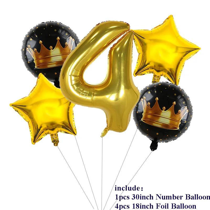 5pcs 30 inch Gold Number Foil Balloons Gold Crown 0-9 Digit Air Ballon Kids Birthday Party Decorations Anniversary Supplies Ball