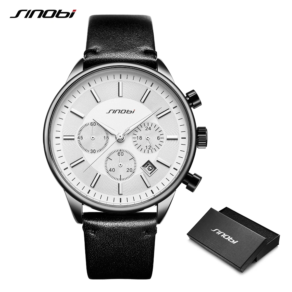 

SINOBI Men's Army Watches Analog Date Clock Quartz Wristwatch Luxury Brand Men Military Sports Chronograph Leather Watch Relogio