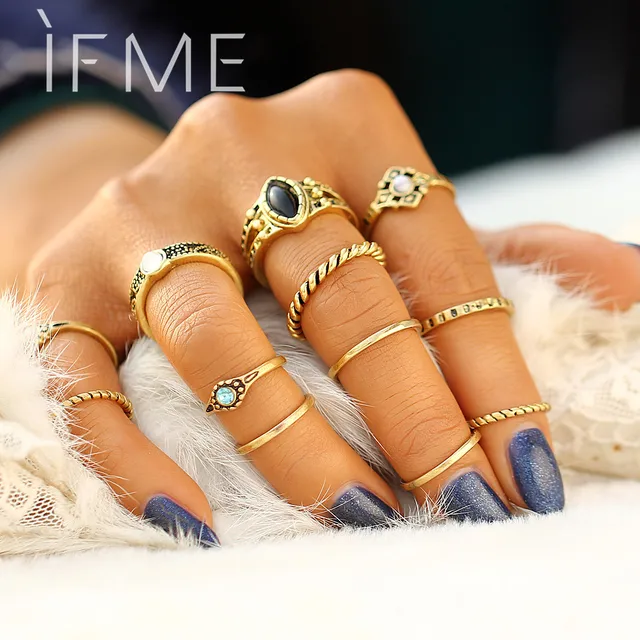 SE ME 12 pz/set Retro Vintage Oro Argento Colore Knuckle Midi Anelli Set Per Le SE ME 12 pz/set Retro Vintage Oro Argento Colore Knuckle Midi Anelli Set Per Le